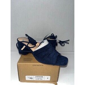 Journee Collection Felisity Midnight Navy Open Toe Mid Block Heel Pumps Sz 7M